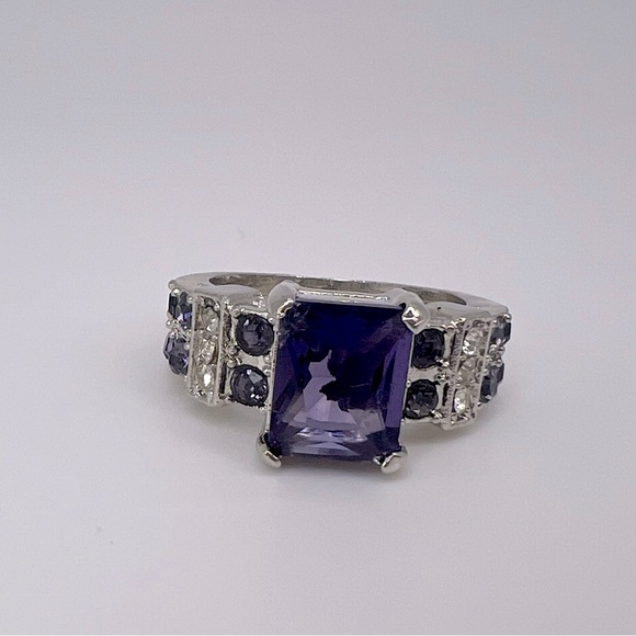 Amethyst & Diamond Simulant Silver Plated Ring, Size 8.75 - Picture 1 of 3